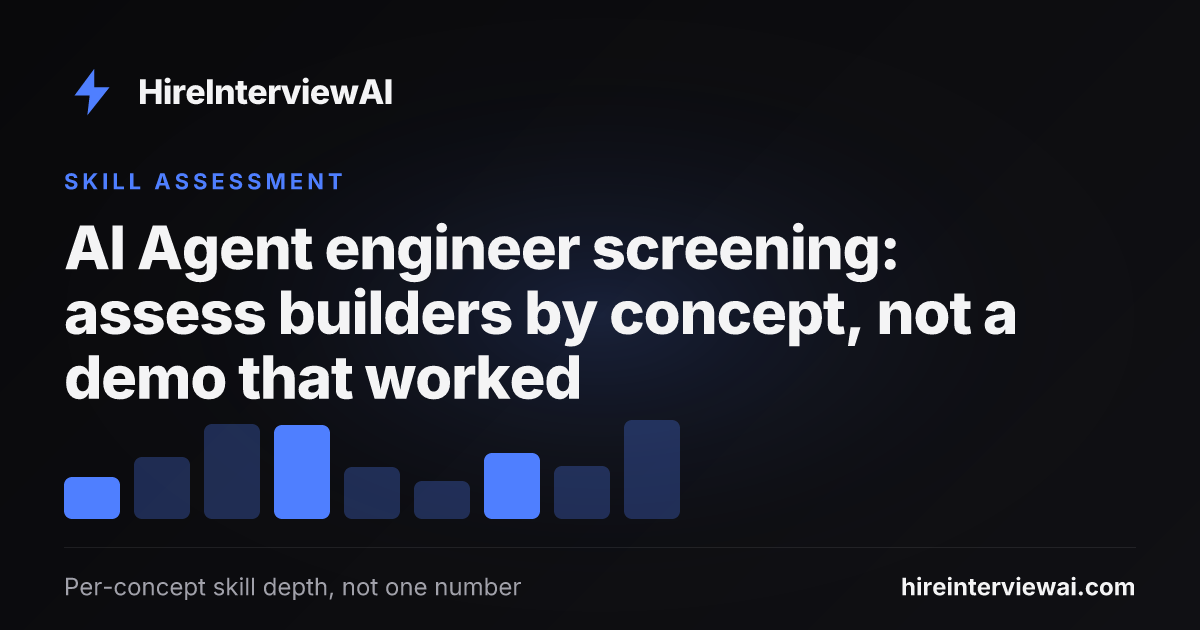 AI agent engineer skill assessment showing per-concept depth scores for the agentic loop, tool contracts, multi-agent orchestration, memory, and trajectory evaluation