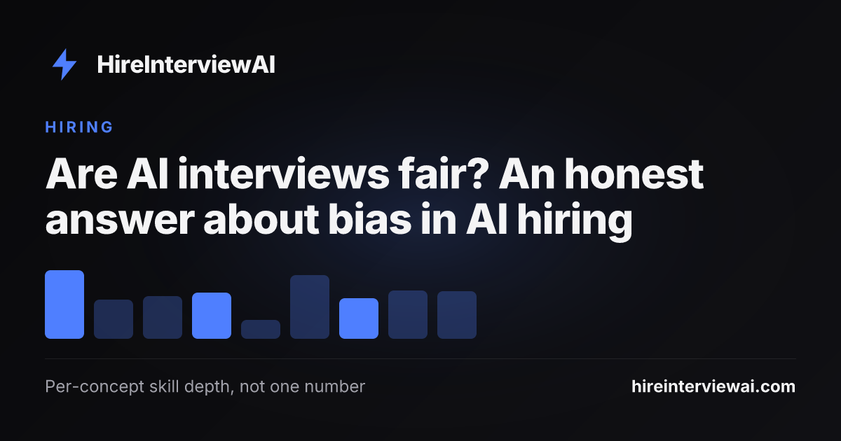 A comparison of unfair black-box AI scoring against a fair design — structured per-concept assessment, explainable output, and a human making the final decision