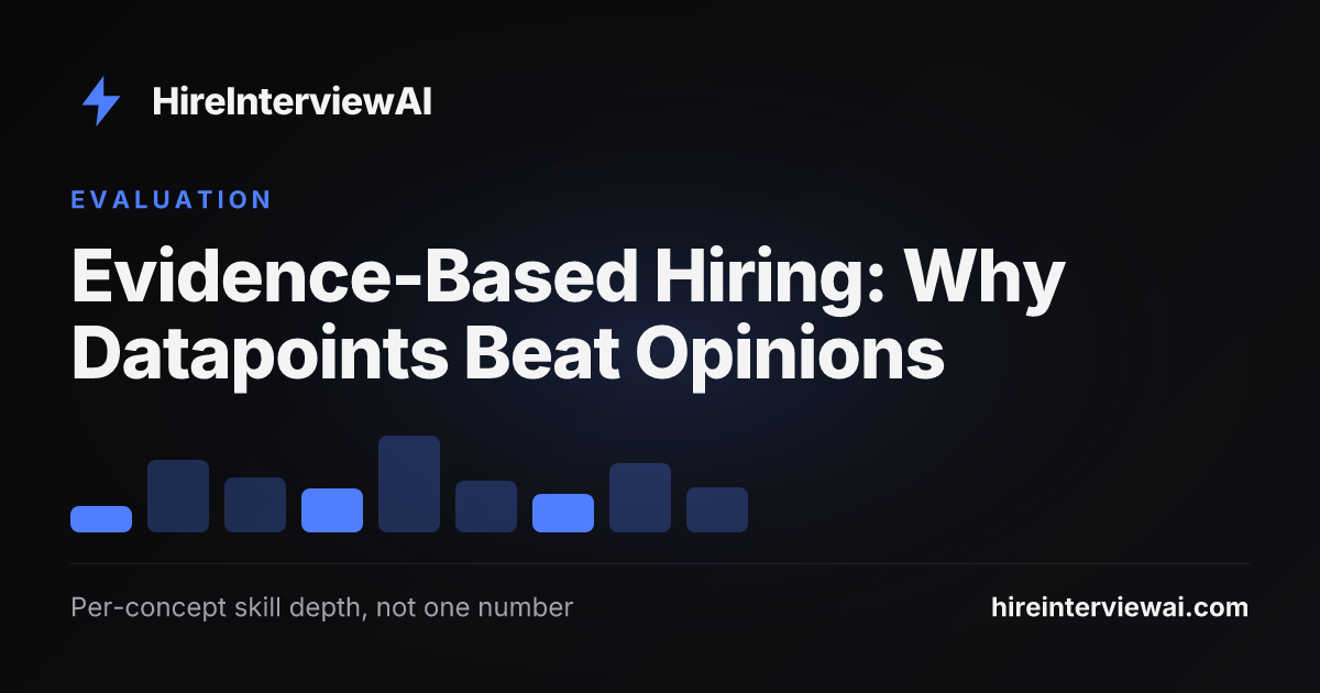 Evidence-based hiring replacing gut-feel interview opinions with per-concept datapoints — what was asked, what was answered, and what depth it demonstrated
