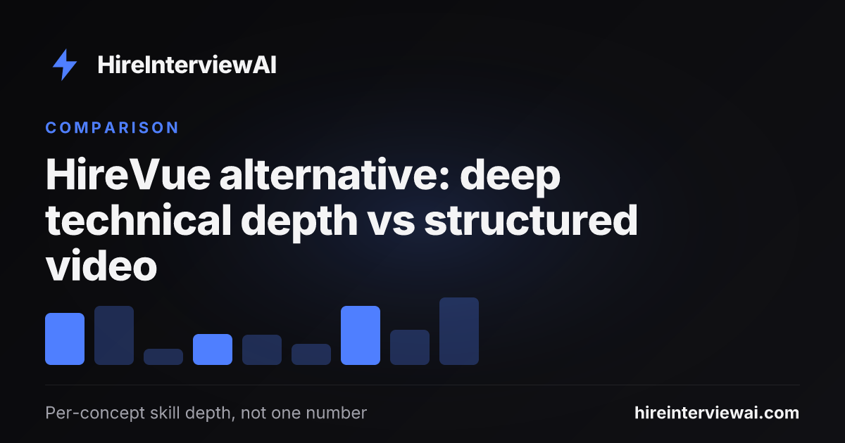 HireVue alternative comparison showing deep technical concept evaluation versus structured behavioral video interviews