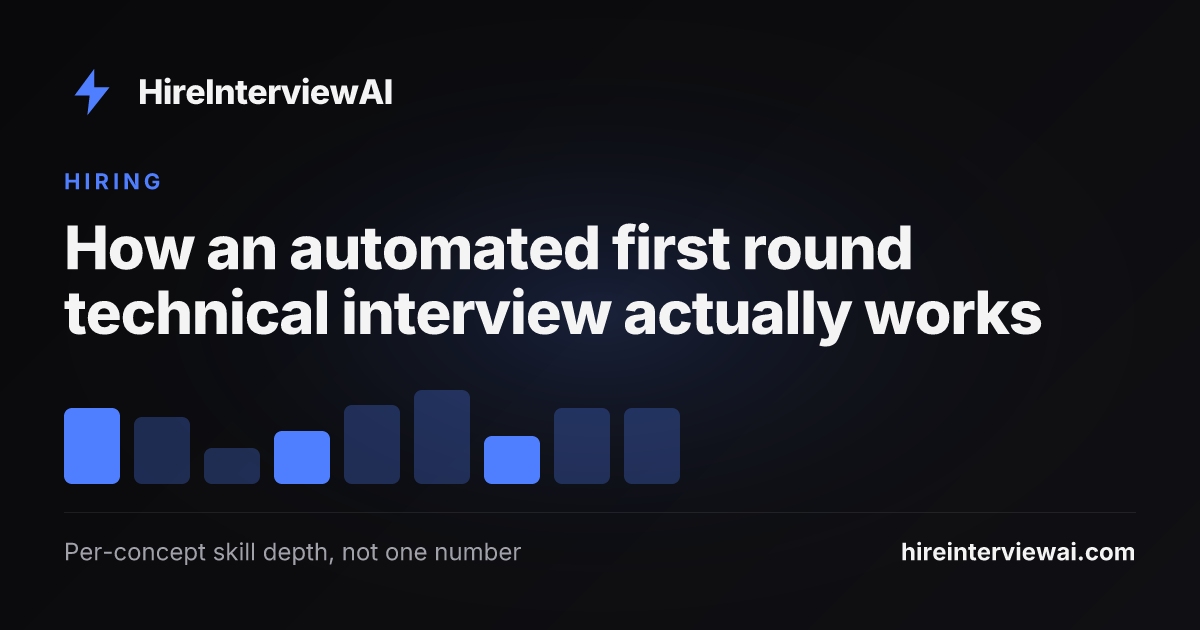 An automated first round technical interview producing a per-concept depth report for an engineering hiring manager